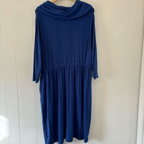 NEW Lane Bryant Cowl-Neck Knit Dress Blue Ribbed Cinch Waist 3/4 Sleeve 18/20 2X - Picture 7 of 14